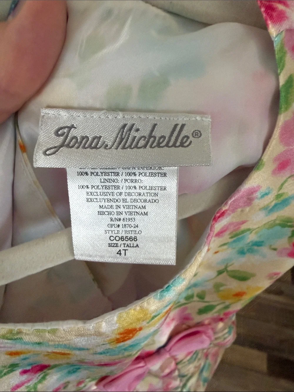 Jona Michelle Multicolor Floral Party Dress with Pink Bow
